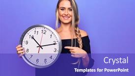  Presentation with clock countdown - Colorful slides enhanced with young-beautiful-blonde-woman-doing backdrop and a royal blue colored foreground