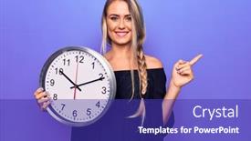  Presentation with clock countdown - Beautiful slide deck featuring young-beautiful-blonde-woman-doing backdrop and a royal blue colored foreground