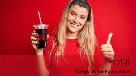  Presentation with beverage - Beautiful slides featuring young-beautiful-blonde-woman-drinking backdrop and a crimson colored foreground