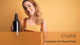  Presentation with beer bottle - Theme having young-beautiful-blonde-woman-drinking background and a gold colored foreground