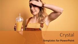  Presentation with healthy juice - Slides consisting of young-beautiful-blonde-woman-drinking background and a gold colored foreground