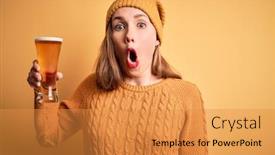  Presentation with drinking glass - Beautiful presentation theme featuring young-beautiful-blonde-woman-drinking backdrop and a gold colored foreground