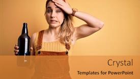  Presentation with beer bottle - Cool new PPT theme with young-beautiful-blonde-woman-drinking backdrop and a gold colored foreground