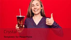  Presentation with soda - PPT layouts with young-beautiful-blonde-woman-drinking background and a crimson colored foreground