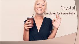  Presentation with infusion - Colorful PPT theme enhanced with young-beautiful-blonde-woman-drinking backdrop and a lemonade colored foreground