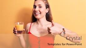  Presentation with yellow orange - PPT layouts consisting of young-beautiful-blonde-woman-drinking background and a coral colored foreground