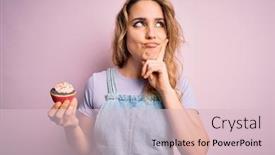  Presentation with cupcake - Cool new presentation theme with young-beautiful-blonde-woman-eatimg backdrop and a lemonade colored foreground