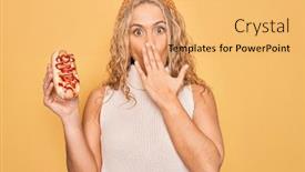  Presentation with dog food - Beautiful PPT theme featuring young-beautiful-blonde-woman-eating backdrop and a yellow colored foreground