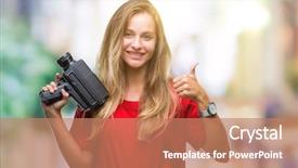  Presentation with young sing woman singing young - Slides enhanced with young beautiful blonde woman filming background and a coral colored foreground