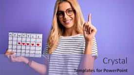  Presentation with blonde holding magnifying glass - Slides having young-beautiful-blonde-woman-holding background and a light blue colored foreground