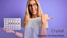  Presentation with control - Presentation theme consisting of young-beautiful-blonde-woman-holding background and a light blue colored foreground