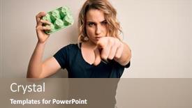  Presentation with finger - Slide deck having young-beautiful-blonde-woman-holding background and a coral colored foreground