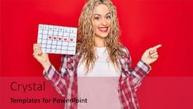  Presentation with finger - Presentation having young-beautiful-blonde-woman-holding background and a red colored foreground