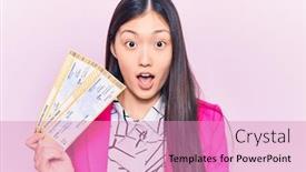  Presentation with airline - Colorful PPT theme enhanced with young-beautiful-blonde-woman-holding backdrop and a coral colored foreground