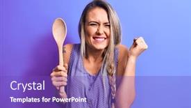  Presentation with victory - Colorful presentation theme enhanced with young-beautiful-blonde-woman-holding backdrop and a violet colored foreground