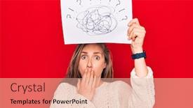  Presentation with chaos - Beautiful slide deck featuring young-beautiful-blonde-woman-holding backdrop and a lemonade colored foreground