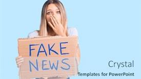  Presentation with fake news - Presentation theme with young-beautiful-blonde-woman-holding background and a cool aqua colored foreground