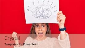  Presentation with chaos - Cool new PPT theme with young-beautiful-blonde-woman-holding backdrop and a coral colored foreground