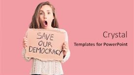  Presentation with democracy - Audience pleasing presentation theme consisting of young-beautiful-blonde-woman-holding backdrop and a coral colored foreground