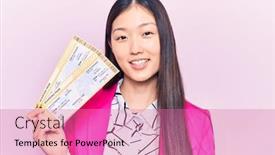  Presentation with airline - Cool new slide set with young-beautiful-blonde-woman-holding backdrop and a coral colored foreground