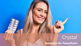  Presentation with medicine - Cool new presentation design with young-beautiful-blonde-woman-holding backdrop and a coral colored foreground