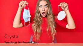  Presentation with face masks - Slides consisting of young-beautiful-blonde-woman-holding background and a red colored foreground