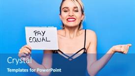  Presentation with pay - Presentation design having young-beautiful-blonde-woman-holding background and a ocean colored foreground