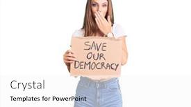  Presentation with democracy - Beautiful presentation featuring young-beautiful-blonde-woman-holding backdrop and a white colored foreground