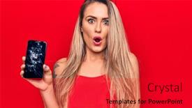  Presentation with cracked - Audience pleasing PPT layouts consisting of young-beautiful-blonde-woman-holding backdrop and a red colored foreground