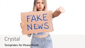  Presentation with fake news - Audience pleasing PPT theme consisting of young-beautiful-blonde-woman-holding backdrop and a sky blue colored foreground