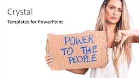  Presentation with angry people - Audience pleasing presentation design consisting of young-beautiful-blonde-woman-holding backdrop and a white colored foreground