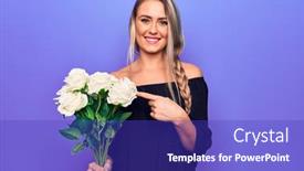  Presentation with hand holding flowers - Amazing slide set having young-beautiful-blonde-woman-holding backdrop and a royal blue colored foreground