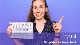  Presentation with happy holidays - Slide deck with young-beautiful-blonde-woman-holding background and a violet colored foreground