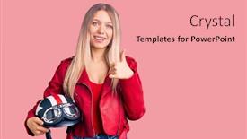  Presentation with motorcycle - Amazing presentation design having young-beautiful-blonde-woman-holding backdrop and a coral colored foreground