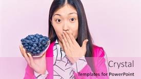  Presentation with blueberries - Slide set consisting of young-beautiful-blonde-woman-holding background and a lemonade colored foreground