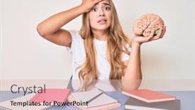  Presentation with stressed - Presentation design enhanced with young-beautiful-blonde-woman-holding background and a lemonade colored foreground