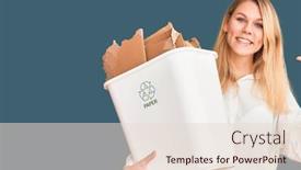  Presentation with bin - Beautiful presentation theme featuring young-beautiful-blonde-woman-holding backdrop and a lemonade colored foreground