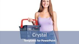  Presentation with blonde holding magnifying glass - PPT theme with young-beautiful-blonde-woman-holding background and a ocean colored foreground