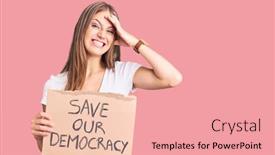  Presentation with democracy - Presentation with young-beautiful-blonde-woman-holding background and a coral colored foreground