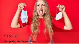  Presentation with masks - PPT theme consisting of young-beautiful-blonde-woman-holding background and a red colored foreground