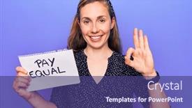  Presentation with protest - Slide deck featuring young-beautiful-blonde-woman-holding background and a violet colored foreground