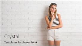  Presentation with white brick - Audience pleasing presentation consisting of young-beautiful-blonde-woman-over backdrop and a light gray colored foreground