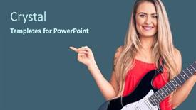  Presentation with electric guitar - PPT theme having young-beautiful-blonde-woman-playing background and a ocean colored foreground