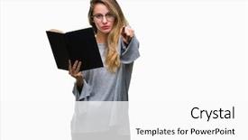  Presentation with reading - Amazing presentation theme having young beautiful blonde woman reading backdrop and a white colored foreground