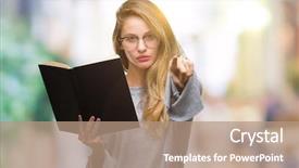  Presentation with reading - Amazing theme having young beautiful blonde woman reading backdrop and a coral colored foreground