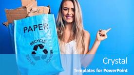  Presentation with paper bag - Beautiful slide set featuring young-beautiful-blonde-woman-recycling backdrop and a teal colored foreground
