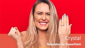  Presentation with engagement - Presentation theme enhanced with young-beautiful-blonde-woman-showing background and a coral colored foreground