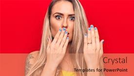  Presentation with engagement - Theme consisting of young-beautiful-blonde-woman-showing background and a coral colored foreground