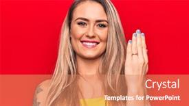  Presentation with engagement - PPT theme with young-beautiful-blonde-woman-showing background and a coral colored foreground