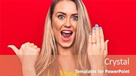  Presentation with engagement - Presentation design with young-beautiful-blonde-woman-showing background and a coral colored foreground